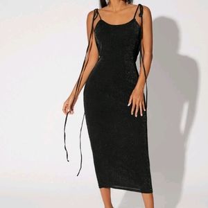 Tied Shoulder Backless Glitter Dress